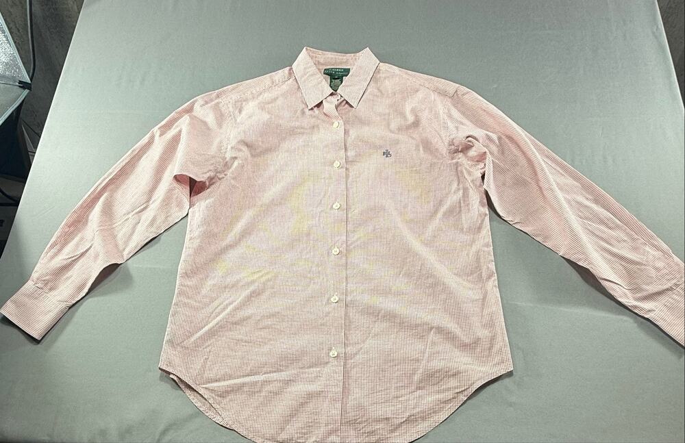 Ralph Lauren Womens Size 12 Red White Gingham Button Front Shirt Long Sleeve